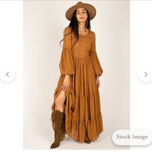 Joyfolie Mustard Long Sleeve Maxi Dress